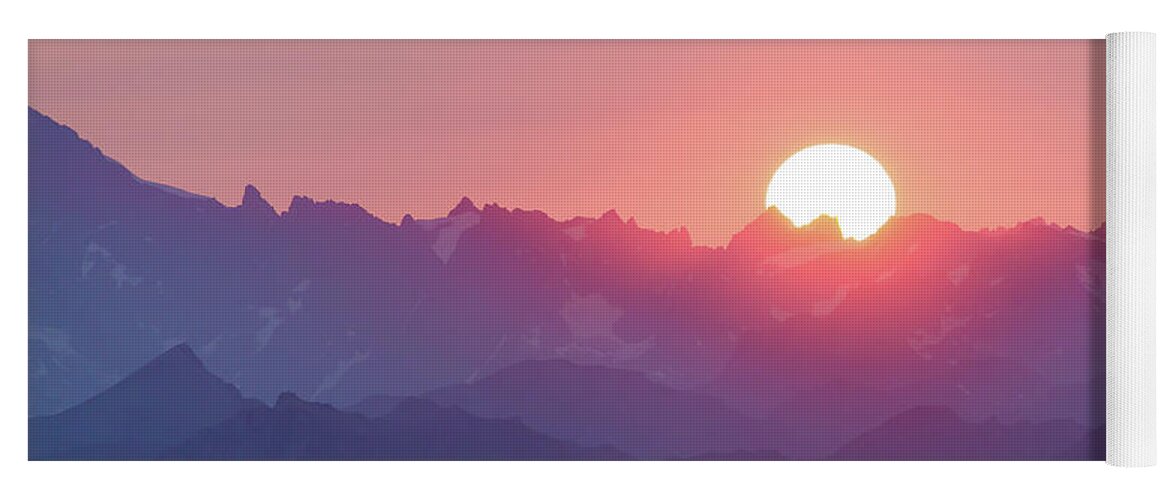 Sunset Yoga Mat featuring the photograph Sunset over the Alps by Paul MAURICE