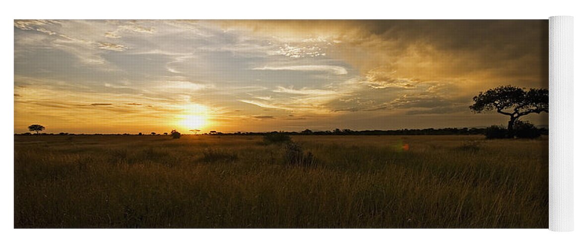 Places Yoga Mat featuring the photograph sunset over the Serengeti plains by Patrick Kain