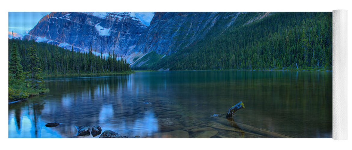 Cavell Yoga Mat featuring the photograph Sunset Reflections In Cavell Lake by Adam Jewell