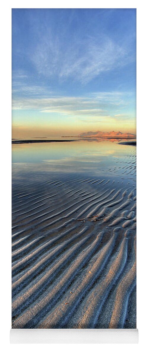 Landscape Yoga Mat featuring the photograph Sunset Ripples and Antelope Island by Brett Pelletier