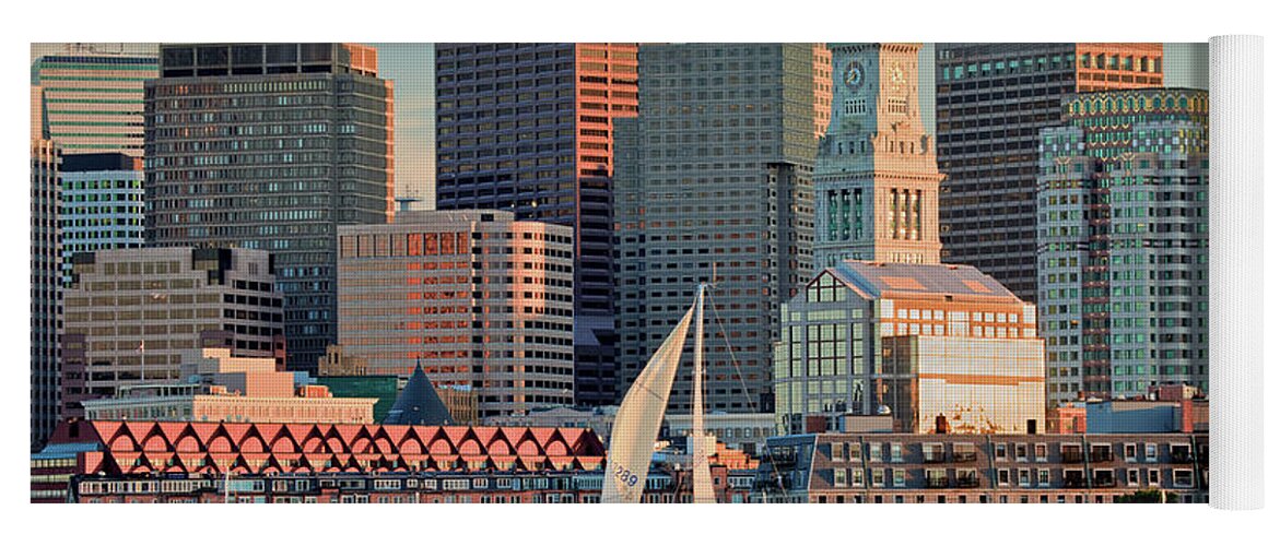 Boat Yoga Mat featuring the photograph Sunset Sails on Boston Harbor by Susan Cole Kelly