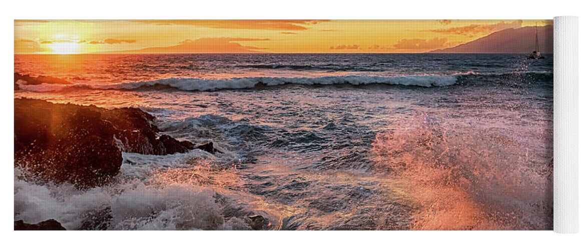 Maui Yoga Mat featuring the photograph Sunset Sea by Susan Rissi Tregoning