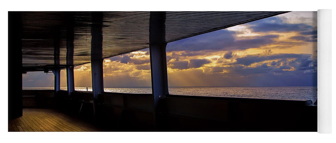 Sunsets Out At Sea Yoga Mat featuring the photograph Sunset Thru the Quiet Part of the Ship by Rene Triay FineArt Photos