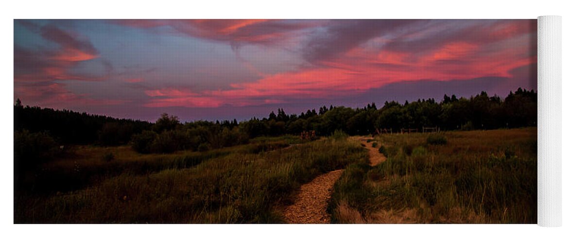 Black Butte Yoga Mat featuring the photograph Sunset Trail Walk by Doug Scrima