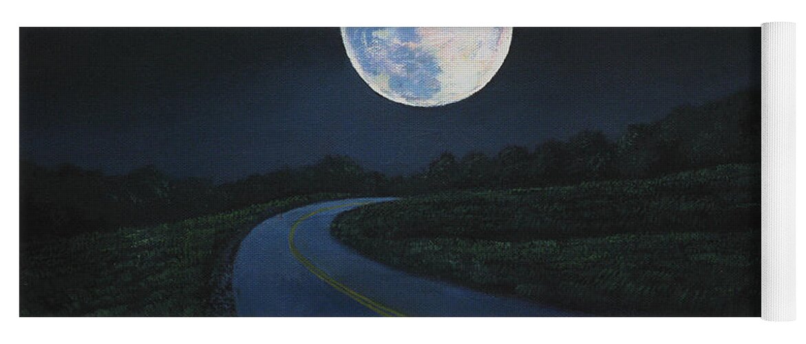 Super Moon Yoga Mat featuring the painting Super Moon at the end of the road by Christopher Shellhammer