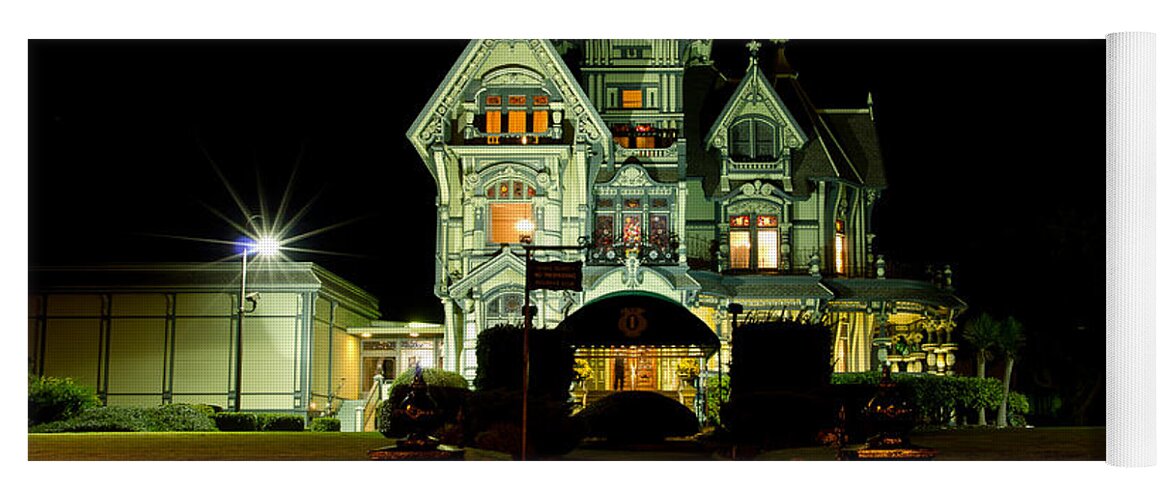 Moon Yoga Mat featuring the photograph Super Moon over Carson Mansion by Greg Nyquist