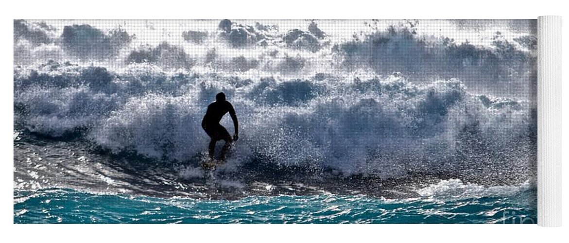 Surfer Yoga Mat featuring the photograph Surfer on the Storm by Debra Banks