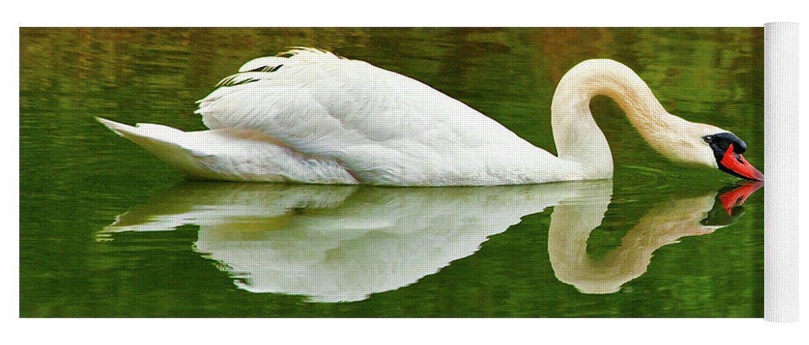 Graceful White Swan Heart Lake Yoga Mat featuring the photograph Swan Heart by Jerry Cowart