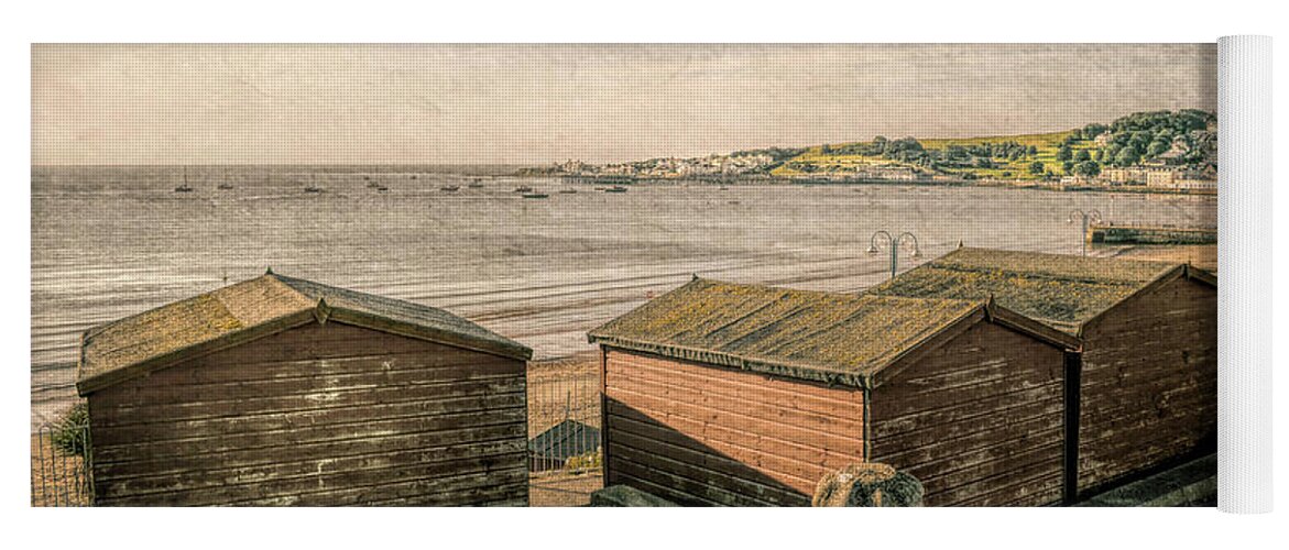 Swanage Yoga Mat featuring the mixed media Swanage Beach huts and the Bay by Linsey Williams