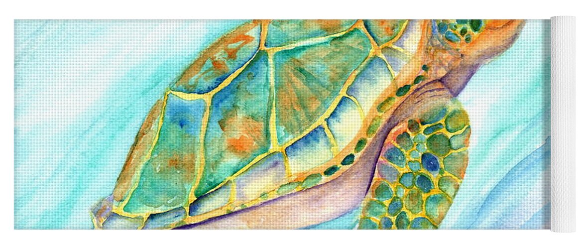 Kauai Art Yoga Mat featuring the painting Swimming, Smiling Sea Turtle by Marionette Taboniar
