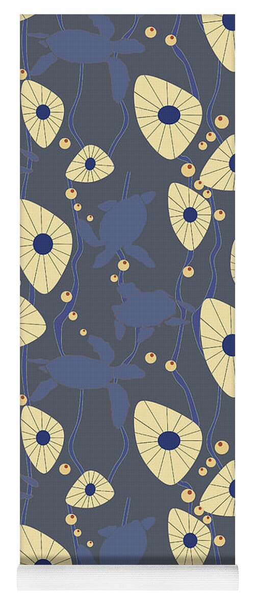 Blue Yoga Mat featuring the digital art Swimming Turtles blue by April Burton