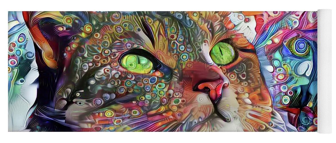 Psychedelic Cat Yoga Mat featuring the digital art Tabby Cat Color Blast by Peggy Collins