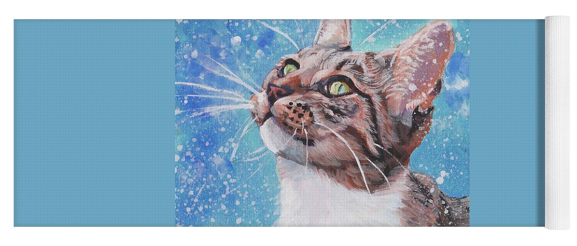 Tabby Cat Yoga Mat featuring the painting Tabby Cat in the Winter by Lee Ann Shepard