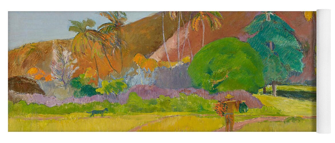 Paul Gauguin Yoga Mat featuring the painting Tahitian Landscape, 1891. by Paul Gauguin