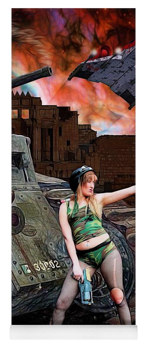 Fantasy Yoga Mat featuring the painting Tank Girl in Action by Jon Volden