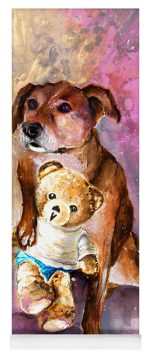 Truffle Mcfurry Yoga Mat featuring the painting Teddy Bear Caramel And Dog Douchka by Miki De Goodaboom