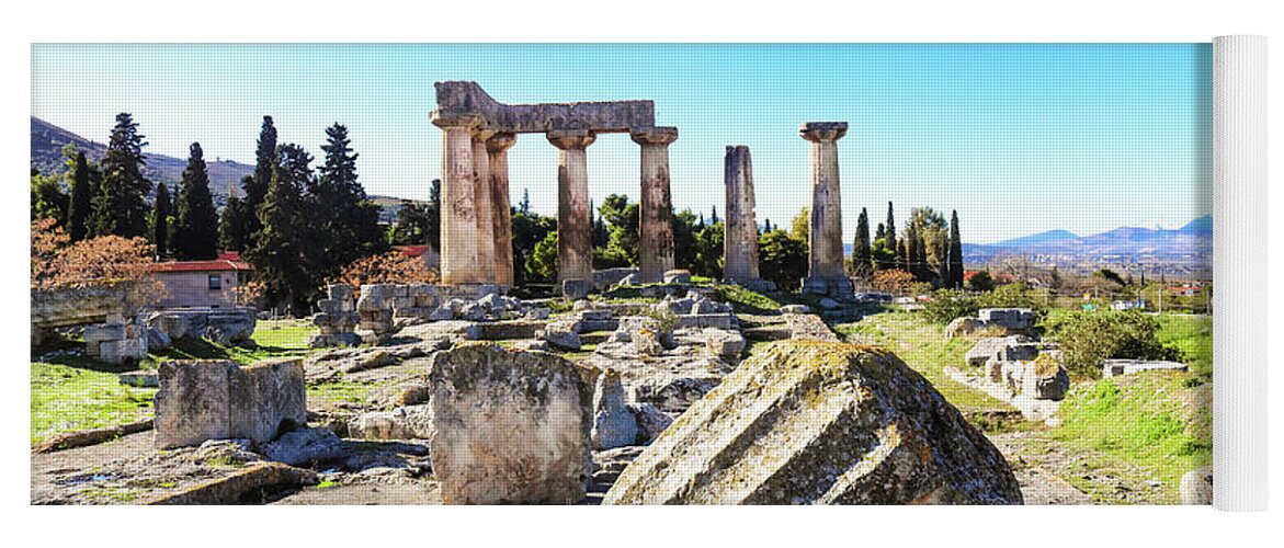 Fallen Column Yoga Mat featuring the photograph Temple of Apollo in Ancient Corinth by Susan Vineyard