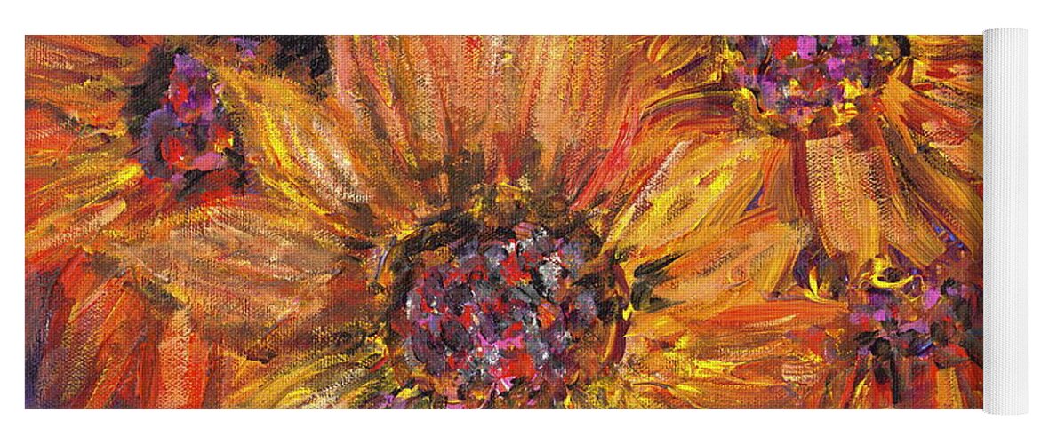 Yellow Yoga Mat featuring the painting Textured Gold and Red Sunflowers by Nadine Rippelmeyer