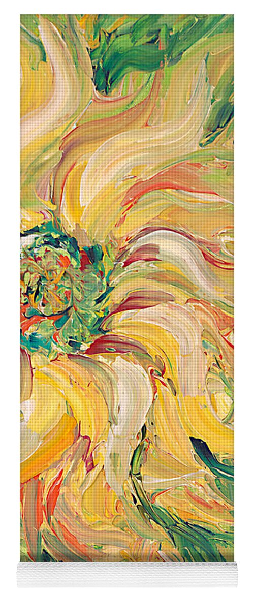 Texture Yoga Mat featuring the painting Textured Green Sunflower by Nadine Rippelmeyer