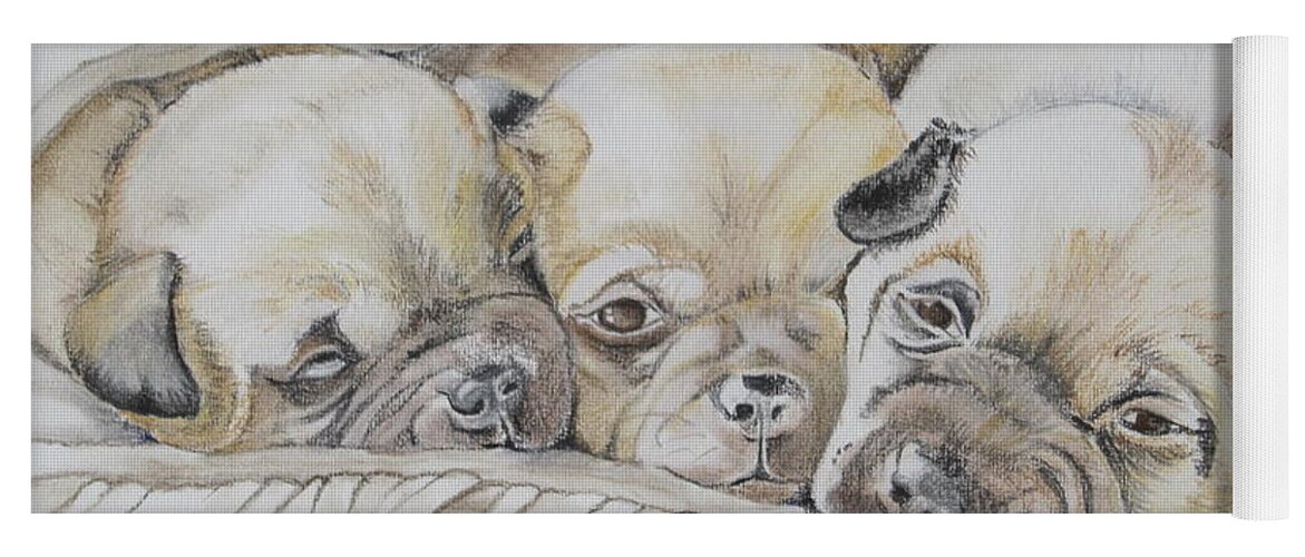Puppies Yoga Mat featuring the pastel The 3 puppies by Teresa Smith