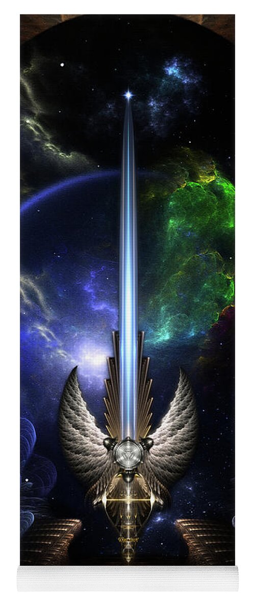 Angel Wing Sword Of Arkledious Yoga Mat featuring the digital art The Angel Wing Sword Of Arkledious Space Fractal Art Composition by Rolando Burbon