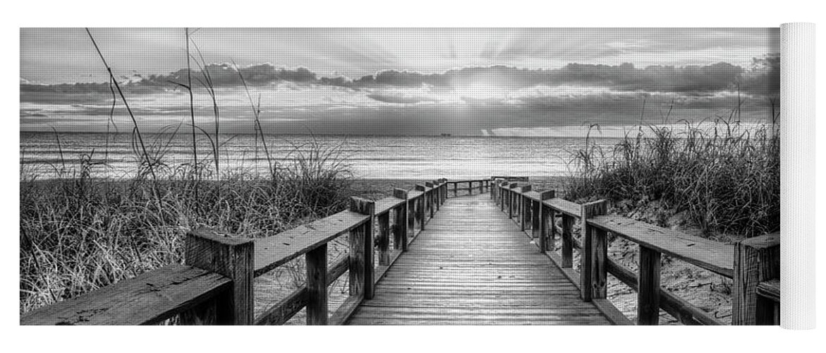 Black Yoga Mat featuring the photograph The Beach is Calling Black and White by Debra and Dave Vanderlaan