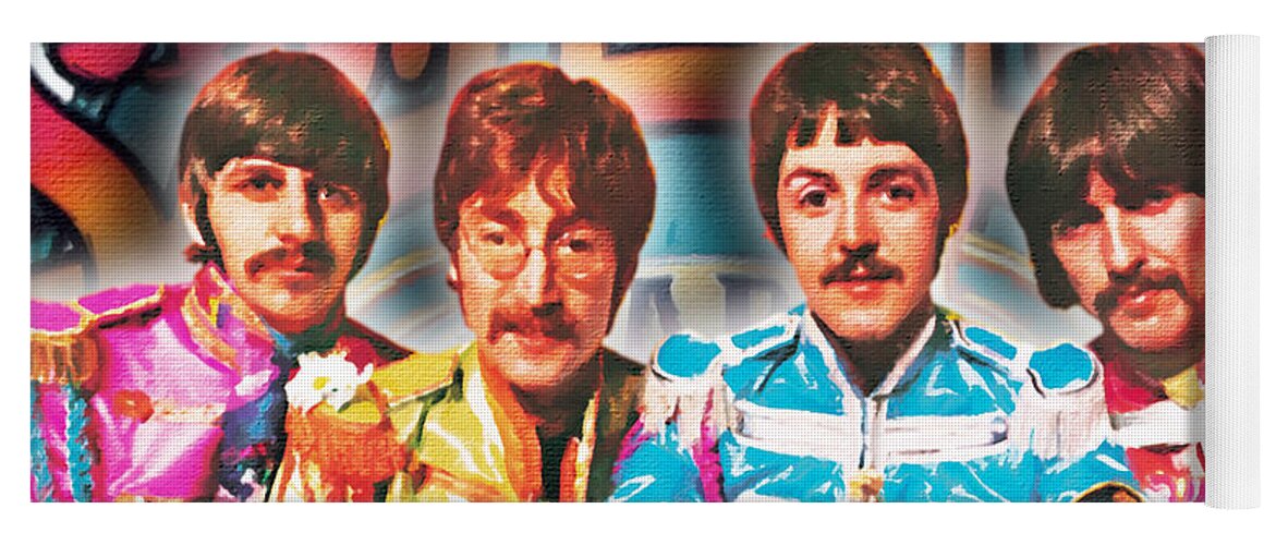 The Beatles Yoga Mat featuring the painting The Beatles Sgt. Pepper's Lonely Hearts Club Band Painting And Logo 1967 Color by Tony Rubino