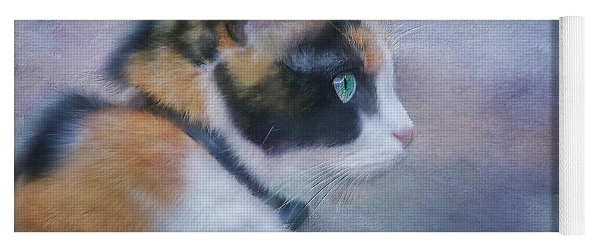 Cat Yoga Mat featuring the digital art The Calico Staredown by Colleen Taylor