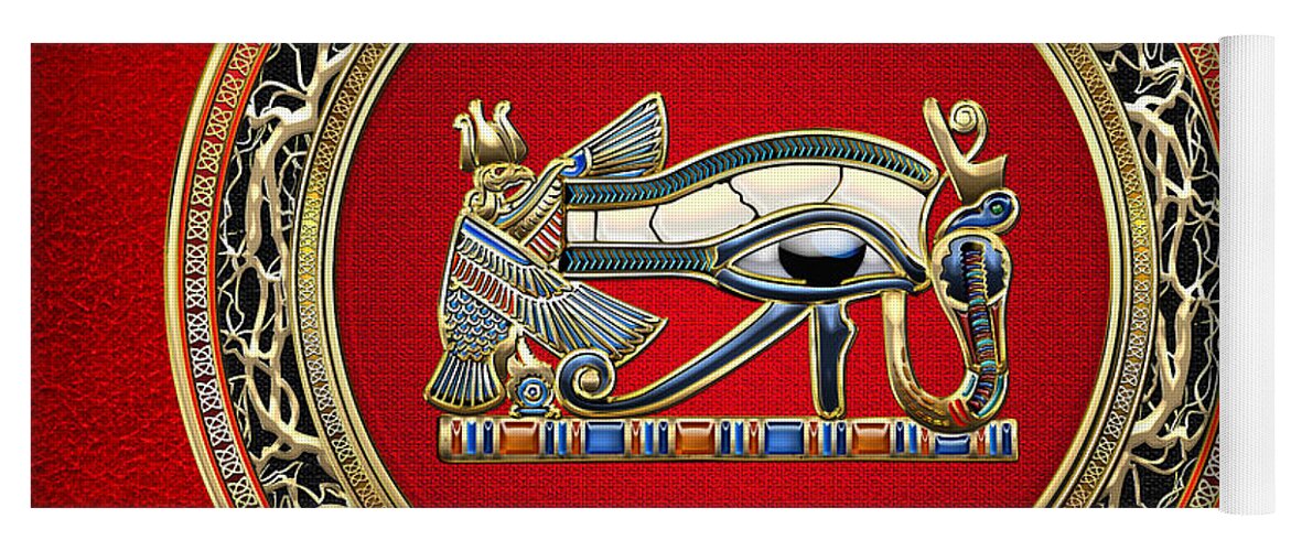 Treasure Trove 3d By Serge Averbukh Yoga Mat featuring the photograph The Eye Of Horus On Red by Serge Averbukh