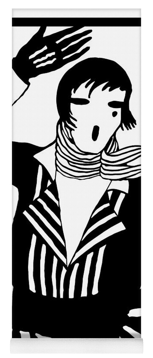 Flapper Yoga Mat featuring the digital art The female Scream, black and white vector art by Heidi De Leeuw