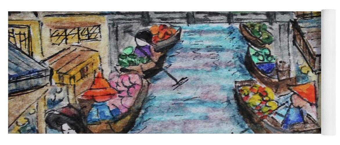 Painting Yoga Mat featuring the painting The Floating Market by Art By Naturallic
