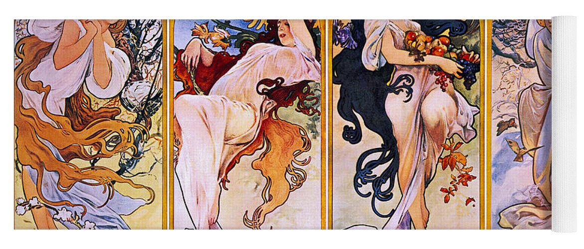 Alphonse Mucha Yoga Mat featuring the painting The Four Seasons by Alphonse Mucha