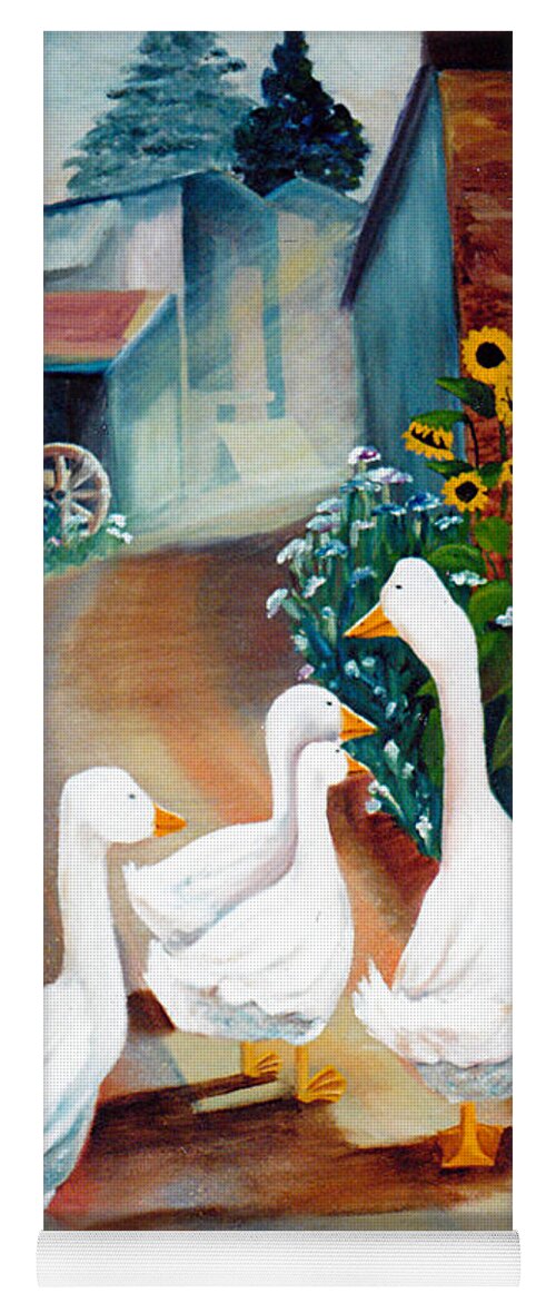 Geese Yoga Mat featuring the painting The Gaggle by Renate Wesley