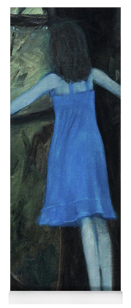 Girl Yoga Mat featuring the painting The Girl in the Blue Dress by Tone Aanderaa