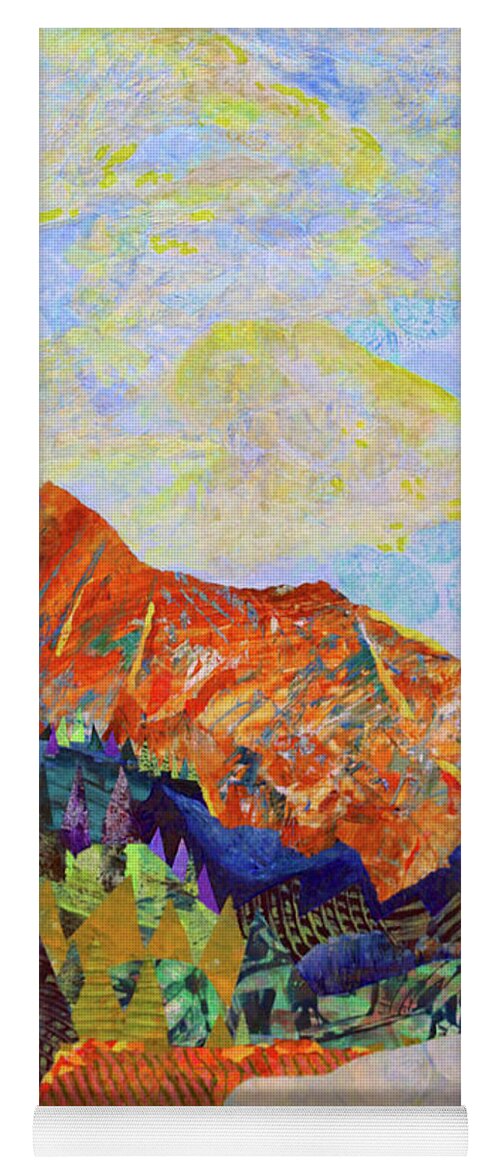 Monoprint Collage Yoga Mat featuring the painting The Golden Hour by Polly Castor