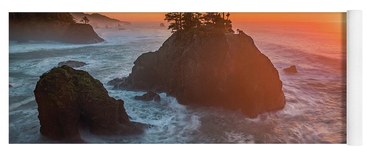 America Yoga Mat featuring the photograph The golden sunset of Oregon coast by William Lee