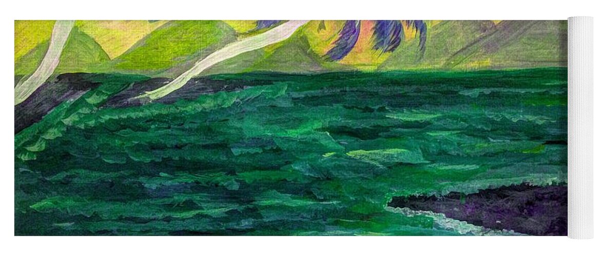 Abstract Yoga Mat featuring the painting The Green Seas of Fantasy by Renee Michelle Wenker