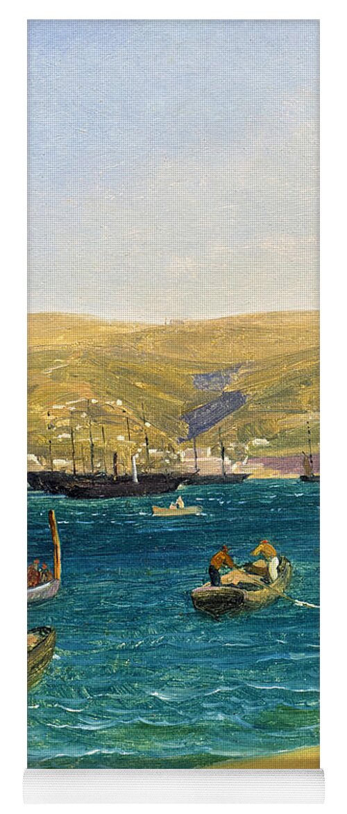 Thomas Ender Yoga Mat featuring the painting The Harbour, Trieste by Thomas Ender