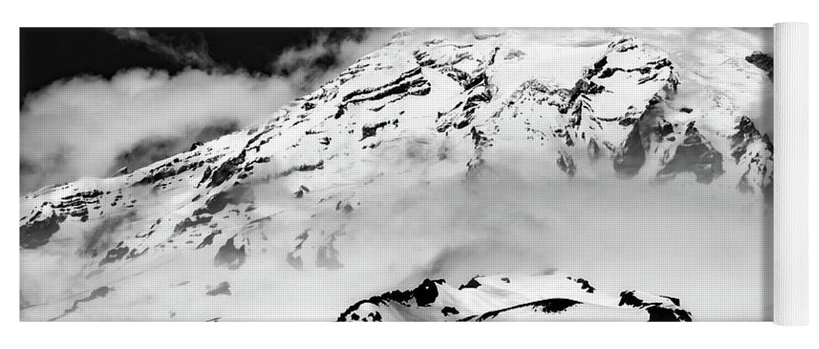 Mount Rainier Yoga Mat featuring the photograph The Immovable Object, Black and White by Adam Morsa