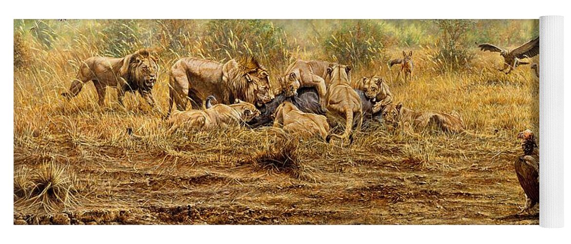 Lion Yoga Mat featuring the painting The Kill by Alan M Hunt