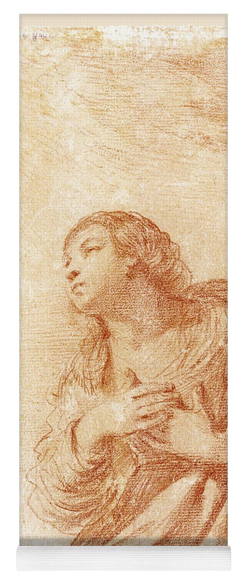Guercino Yoga Mat featuring the drawing The kneeling Virgin in an Annunciation by Guercino
