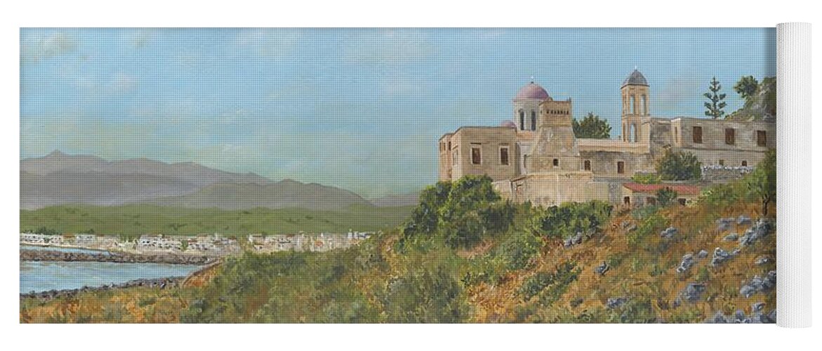 Crete Yoga Mat featuring the painting The Monastery of Gonia Kolymbari Crete by David Capon