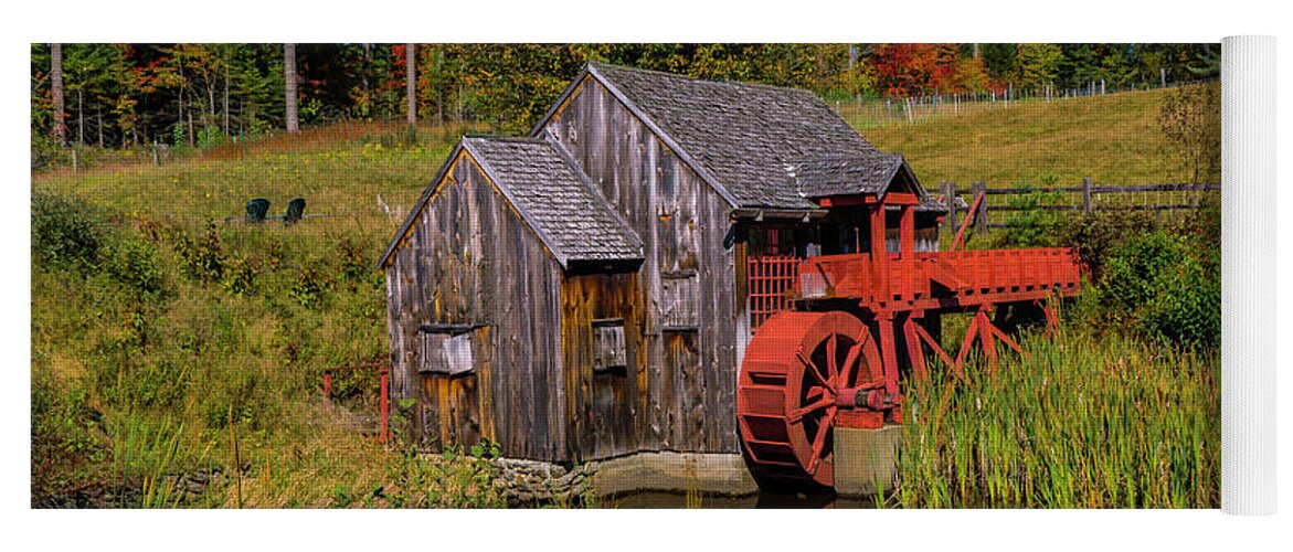 Fall Foliage Yoga Mat featuring the photograph The Old Guildhall Grist Mill by Scenic Vermont Photography