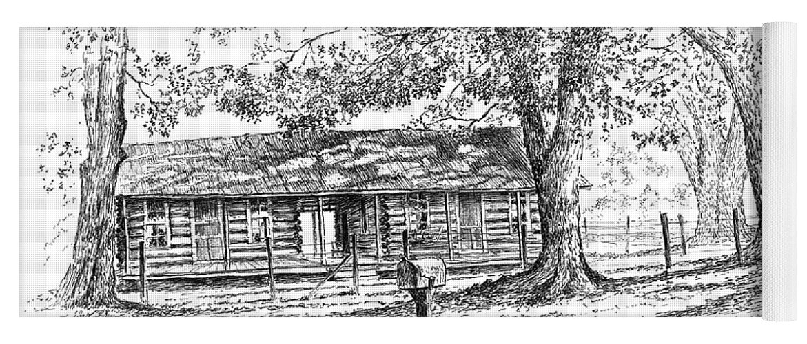 Homeplace Yoga Mat featuring the drawing The Old Homeplace by Randy Welborn