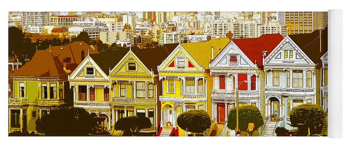 Victorian Yoga Mat featuring the digital art The Painted Ladies in San Francisco California by Anthony Murphy