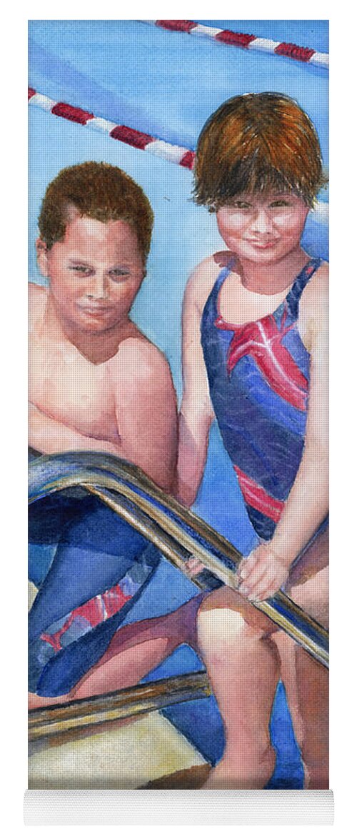 Swimming Pool Yoga Mat featuring the painting The Proud Swimmers by Wendy Keeney-Kennicutt