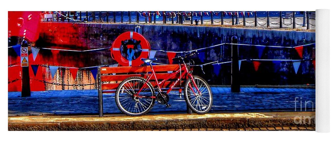 Red Bicycle Yoga Mat featuring the photograph The Red Bicycle at Albert Dock by Joan-Violet Stretch