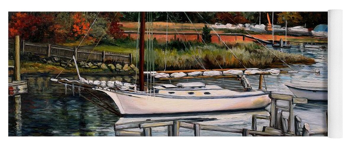 Cape Ann Yoga Mat featuring the painting The Resolute, Essex, MA by Eileen Patten Oliver