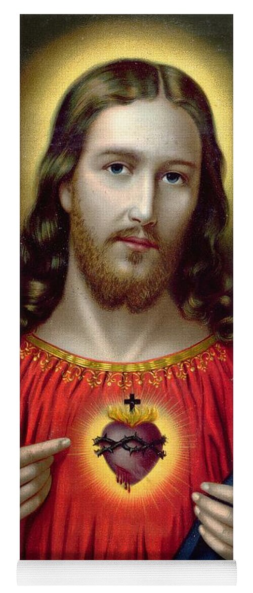 Jesus Yoga Mat featuring the painting The Sacred Heart of Jesus by English School