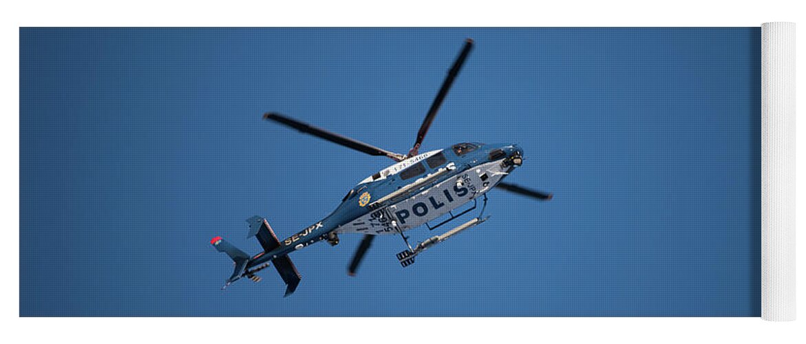 Swedish Police Helicopter Yoga Mat featuring the photograph The searcher in the air by Torbjorn Swenelius